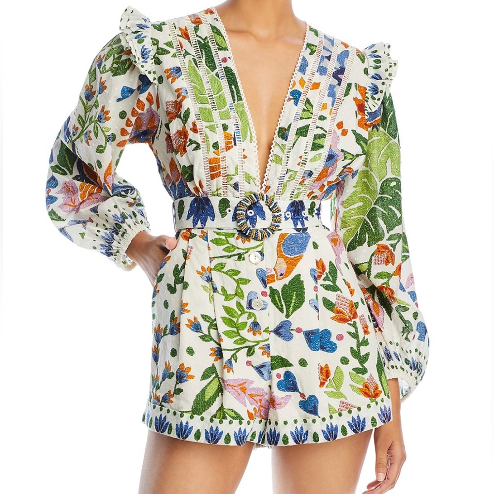 FARM RIO Summer Garden Printed Belted Romper